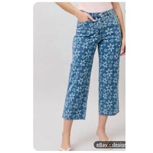 Judy Blue Floral Print Crop Wide Leg Jeans 15 32 Retro Hippie Flower SOLD OUT